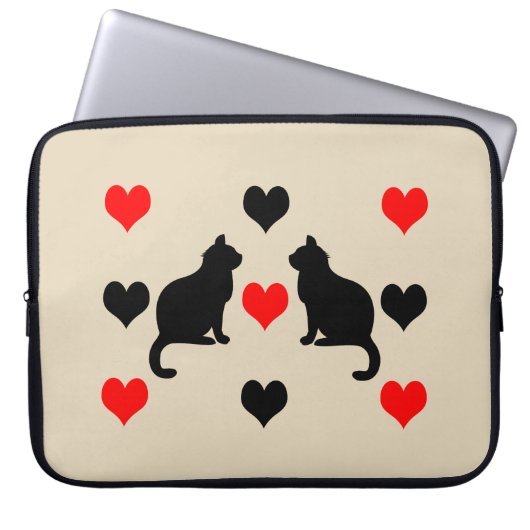 Katzen und Herz-Muster Laptopschutzhülle (Vorderseite)