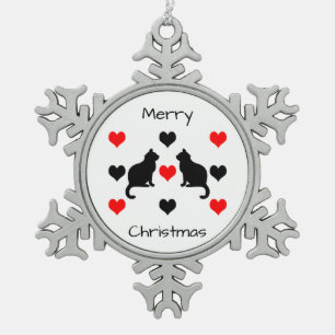 Katzen und Herz-Muster Schneeflocken Zinn-Ornament