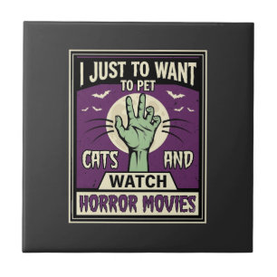 Katzen und Horrorfilme Halloween-Design Fliese