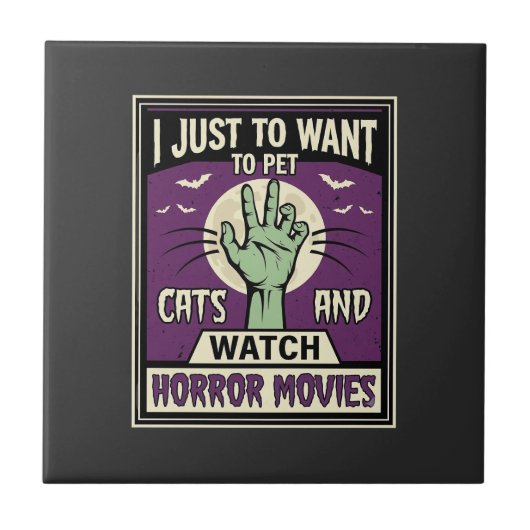 Katzen und Horrorfilme Halloween-Design Fliese (Vorderseite)