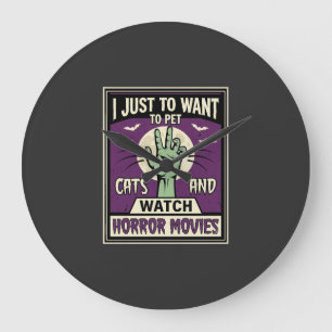 Katzen und Horrorfilme Halloween-Design Große Wanduhr