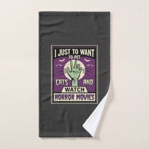 Katzen und Horrorfilme Halloween-Design Handtuch
