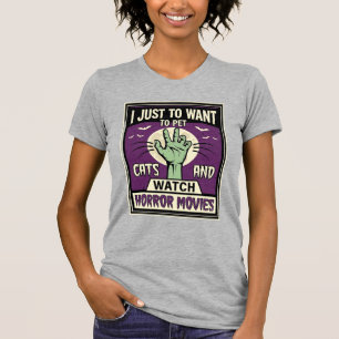 Katzen und Horrorfilme Halloween-Design T-Shirt