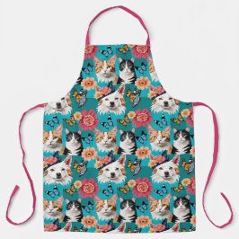 Katzen und Hunde Blüte mit Schmetterlingen Aquamar Schürze