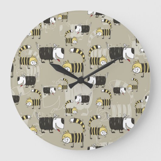 Katzen und Hunde: Funny Seamless Texture Große Wanduhr (Vorderseite)