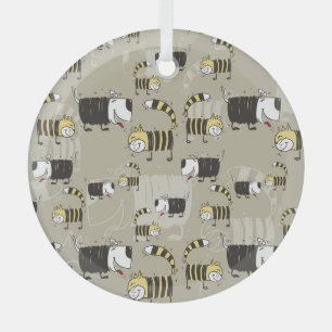 Katzen und Hunde: Funny Seamless Texture Ornament Aus Glas
