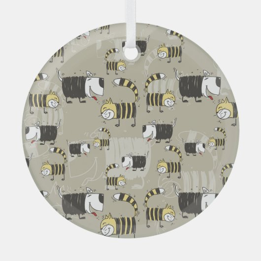 Katzen und Hunde: Funny Seamless Texture Ornament Aus Glas (Vorderseite)