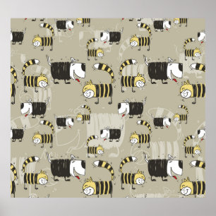 Katzen und Hunde: Funny Seamless Texture Poster