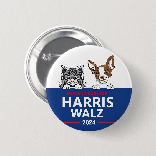 Katzen und Hunde für Harris Walz Button (Vorne & Hinten)