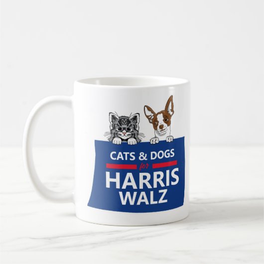 Katzen und Hunde für Harris Walz Kaffeetasse (Links)