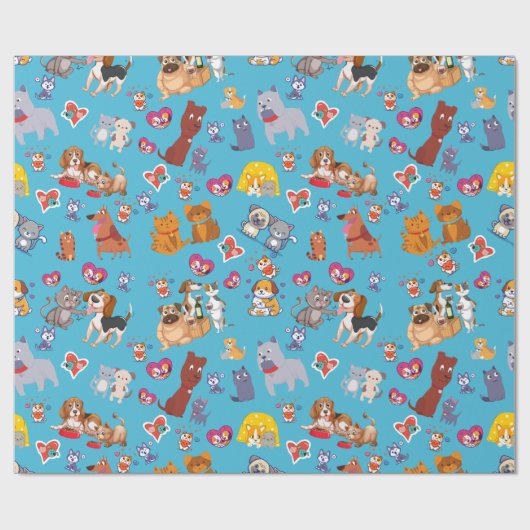 Katzen und Hunde Geschenkpapier (Flach)