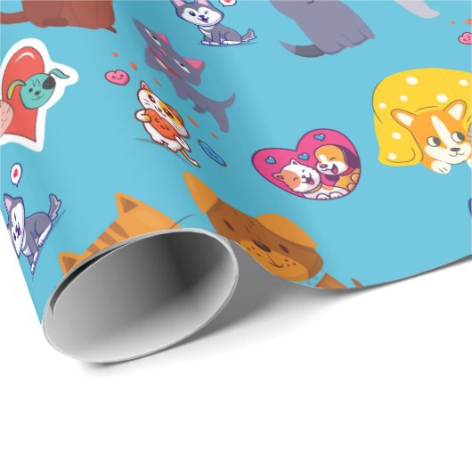 Katzen und Hunde Geschenkpapier (Rolleneckpunkt)