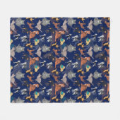 Katzen und Hunde Musterdesign auf Blau  Fleecedecke (Vorderseite (Horizontal))