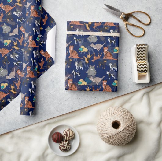Katzen und Hunde Musterdesign auf Blau Geschenkpapier (Kunsthandwerk)