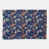 Katzen und Hunde Musterdesign auf Blau Geschirrtuch (Horizontal)