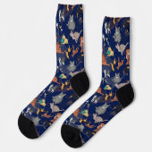 Katzen und Hunde Musterdesign auf Blau Socken (Linkes Detail)