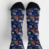 Katzen und Hunde Musterdesign auf Blau Socken (Oben)