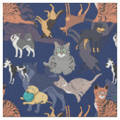 Katzen und Hunde Musterdesign auf Blau Stoff (Nahaufnahme)