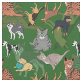 Katzen und Hunde Musterdesign auf Grün Stoff (Nahaufnahme)