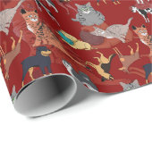Katzen- und Hunde-Musterdesign auf Rot Geschenkpapier (Rolleneckpunkt)