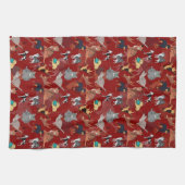 Katzen- und Hunde-Musterdesign auf Rot Geschirrtuch (Horizontal)