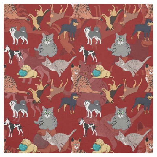 Katzen und Hunde Musterdesign auf Rot Stoff (Muster)