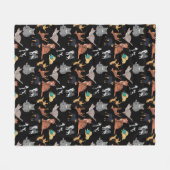 Katzen und Hunde Musterdesign auf Schwarz  Fleecedecke (Vorderseite (Horizontal))