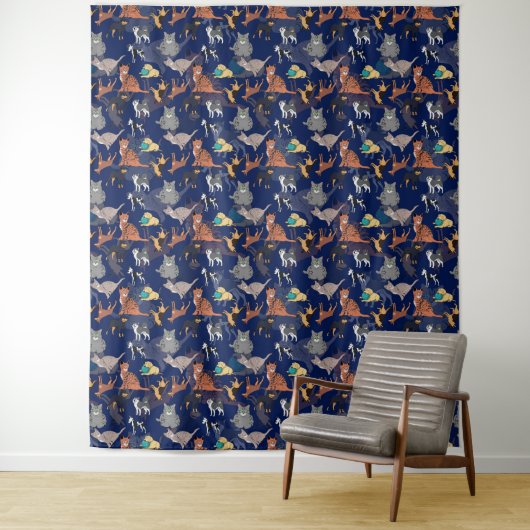 Katzen und Hunde Musterdesign auf Schwarz Wandteppich (Beispiel)