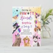 Katzen und Hunde Party Pawty Animals Mädchen Gebur Einladung (Stehend Vorderseite)