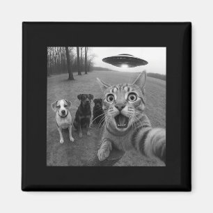 Katzen und Hunde Selfie mit Alien UFO Lustig für M Magnet