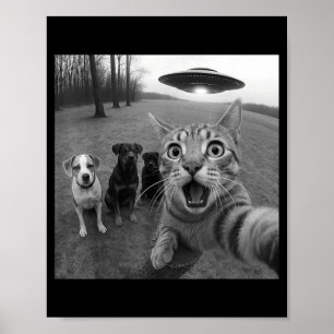 Katzen und Hunde Selfie mit Alien UFO Lustig für M Poster
