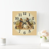 Katzen und Hunde spielen Quadratische Wanduhr (Zuhause)