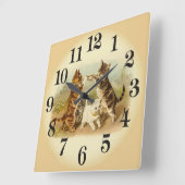 Katzen und Hunde spielen Quadratische Wanduhr (Winkel)