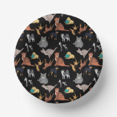 Katzen- und Hundemuster-Design auf Schwarz Pappteller (Vorderseite)