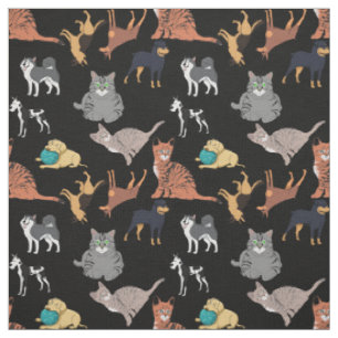 Katzen- und Hundemusterdesign auf Schwarz Stoff