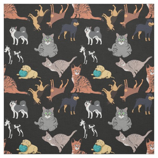 Katzen- und Hundemusterdesign auf Schwarz Stoff (Muster)