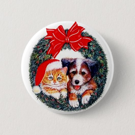 Katzen-und Hundeweihnachtsknopf Button (Vorderseite)