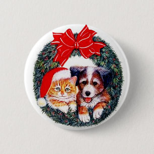 Katzen-und Hundeweihnachtsknopf Button