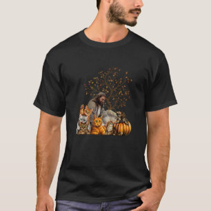 Katzen und Jesus Herbstsaison Herbstlaub Baum Chri T-Shirt