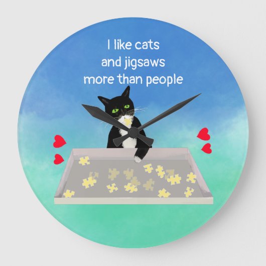 Katzen und Jigsägen mehr als Leute Katzenpuzzle-Fa Große Wanduhr (Vorderseite)