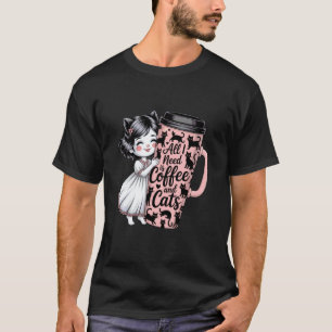 Katzen und Kaffee Kitty Ohren Pink Große Reisetasc T-Shirt