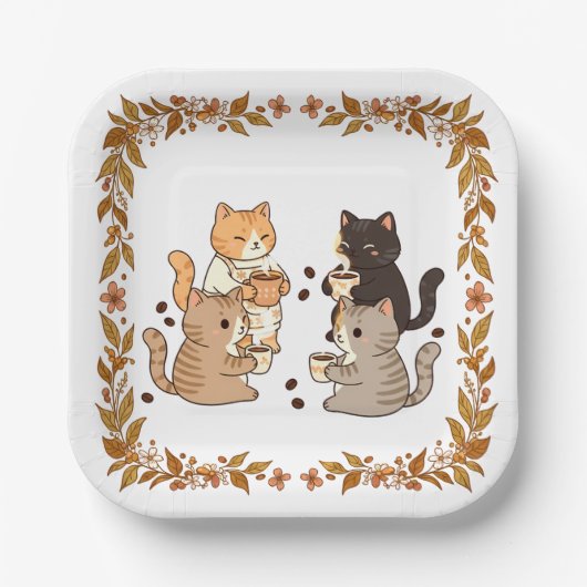 Katzen und Kaffee Pappteller (Vorderseite)