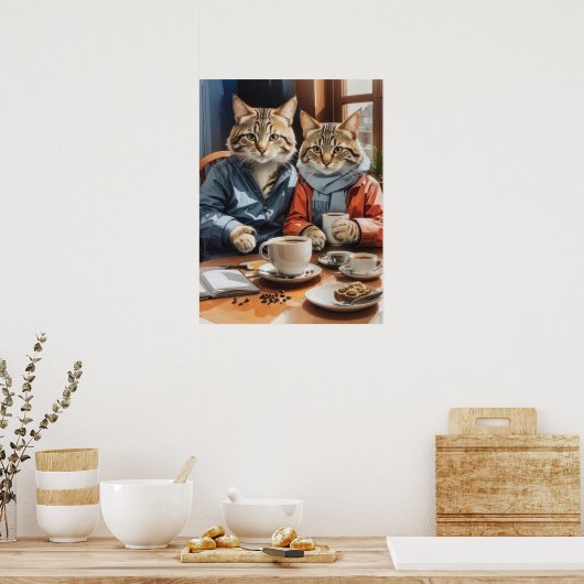 Katzen und Kaffee Poster (Küche)
