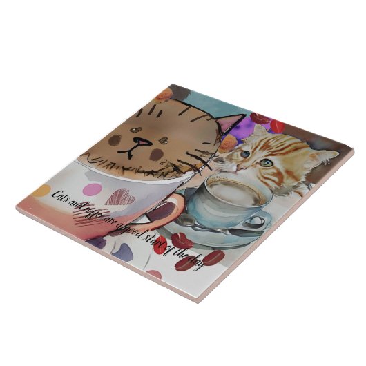 Katzen und Kaffee und benutzerdefinierter Text Fliese (Seite)