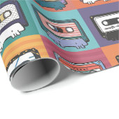 Katzen und Kassetten Geschenkpapier (Rolleneckpunkt)