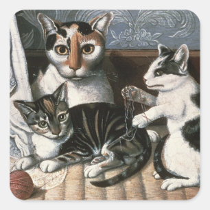 Katzen und Kätzchen, c.1872-1883 Quadratischer Aufkleber