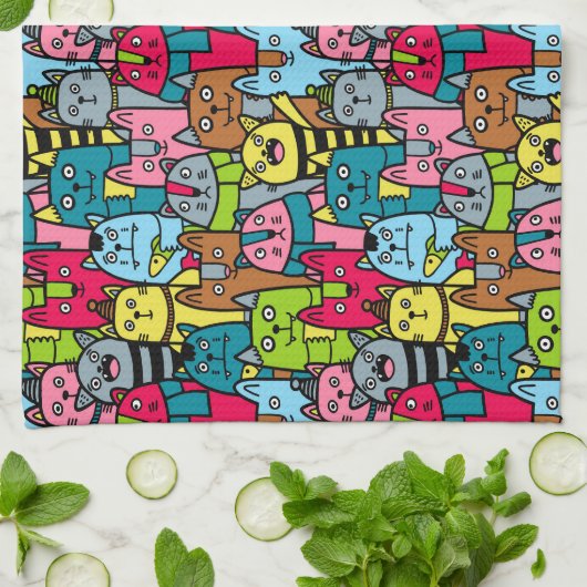 Katzen und Kätzchen Geschirrtuch (Gefaltet)