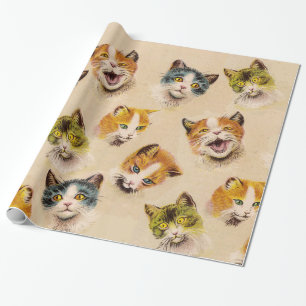 KATZEN UND KÄTZCHEN Lustige Vintage-Katzenporträt Geschenkpapier