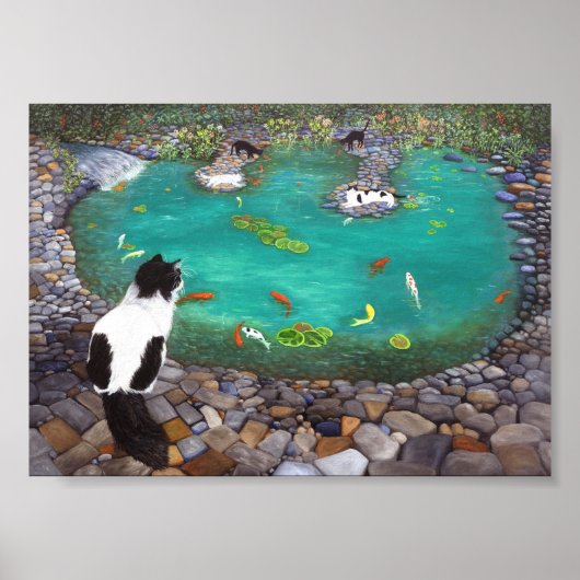 Katzen und Koi Fish Kunstdrucke. Geschenk für Katz Poster (Vorne)
