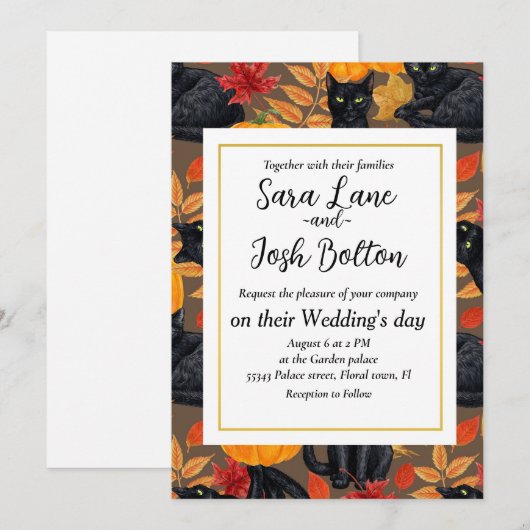 Katzen und Kürbis 2 Einladung (Vorne/Hinten)